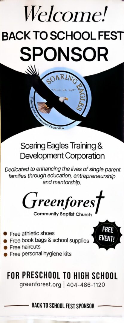 Back-to-school sponsor banner with eagle logo